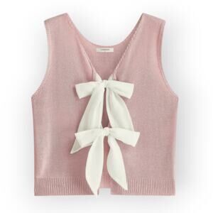 Commense Bow Tie Knit Top Sleeveless Blush Pink Tank Size XL 12 Modern Romance
